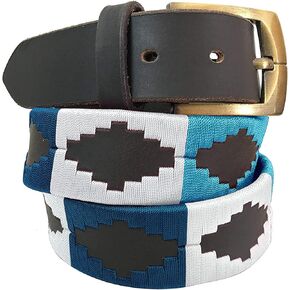 CARLOS DIAZ Mens Womens Premium Unisex Brown Leather Embroidered Designer Polo Belt