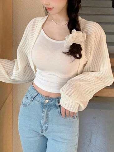 GORGLITTER Women's Open Front Bolero Shrug Cropped Cardigan Sweaters Cute Long Sleeve Knit Tops in Saudi Arabia