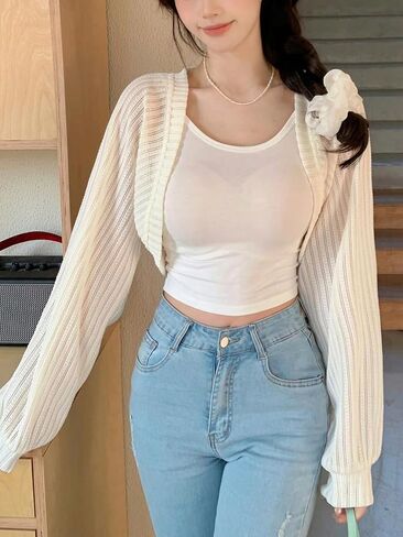 GORGLITTER Women's Open Front Bolero Shrug Cropped Cardigan Sweaters Cute Long Sleeve Knit Tops in Saudi Arabia