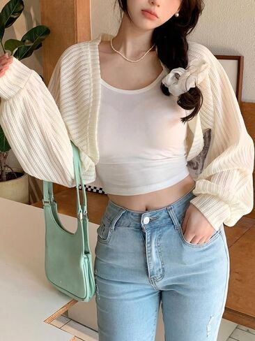 GORGLITTER Women's Open Front Bolero Shrug Cropped Cardigan Sweaters Cute Long Sleeve Knit Tops in Saudi Arabia