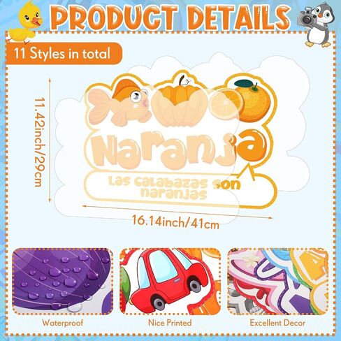 Outus 11 Pcs Color Poster for Preschool Classroom Bulletin Board Set 16.5x11.5in Fruit Animal Vegetable Words Learning Color Cutouts with 100 Pcs Glue Point for Toddler Kid Classroom (English Style) in Saudi Arabia