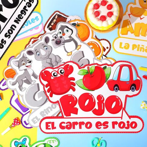 Outus 11 Pcs Color Poster for Preschool Classroom Bulletin Board Set 16.5x11.5in Fruit Animal Vegetable Words Learning Color Cutouts with 100 Pcs Glue Point for Toddler Kid Classroom (English Style) in Saudi Arabia