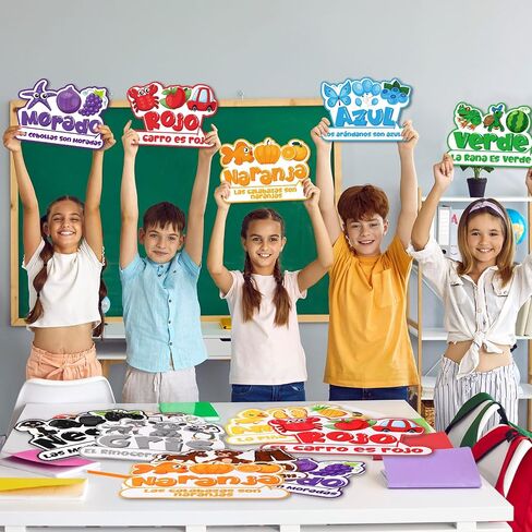 Outus 11 Pcs Color Poster for Preschool Classroom Bulletin Board Set 16.5x11.5in Fruit Animal Vegetable Words Learning Color Cutouts with 100 Pcs Glue Point for Toddler Kid Classroom (English Style) in Saudi Arabia