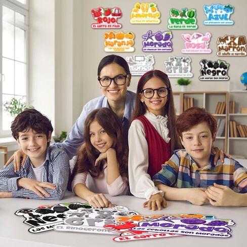 Outus 11 Pcs Color Poster for Preschool Classroom Bulletin Board Set 16.5x11.5in Fruit Animal Vegetable Words Learning Color Cutouts with 100 Pcs Glue Point for Toddler Kid Classroom (English Style) in Saudi Arabia