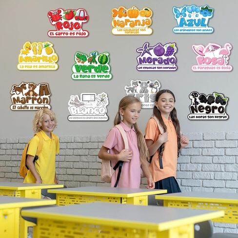 Outus 11 Pcs Color Poster for Preschool Classroom Bulletin Board Set 16.5x11.5in Fruit Animal Vegetable Words Learning Color Cutouts with 100 Pcs Glue Point for Toddler Kid Classroom (English Style) in Saudi Arabia
