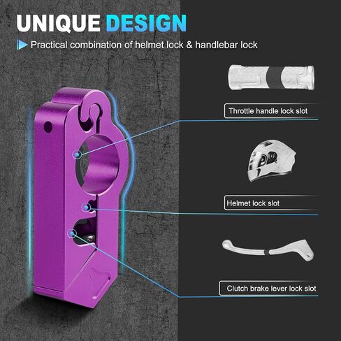 Motorcycle Locks, Motorcycle Brake Lock & Helmet Lock Anti-Theft Grip Lock Combo for All Motorcycle Bike ATV Scooter with Handlebar Diameters Within 1.3-1.5 Inches (Purple) in Saudi Arabia