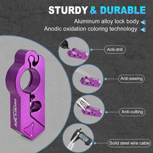 Motorcycle Locks, Motorcycle Brake Lock & Helmet Lock Anti-Theft Grip Lock Combo for All Motorcycle Bike ATV Scooter with Handlebar Diameters Within 1.3-1.5 Inches (Purple) in Saudi Arabia