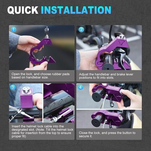 Motorcycle Locks, Motorcycle Brake Lock & Helmet Lock Anti-Theft Grip Lock Combo for All Motorcycle Bike ATV Scooter with Handlebar Diameters Within 1.3-1.5 Inches (Purple) in Saudi Arabia