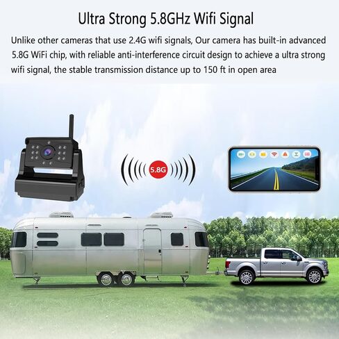 Wireless Backup Camera, Super Strong 5.8G WiFi, Ultra Smooth and Crystal Clear Video, Strong Magnetic Rechargeable Rear View Wireless Backup Camera for Trailer Camper Truck RV Pickup Car SUV etc in Kuwait