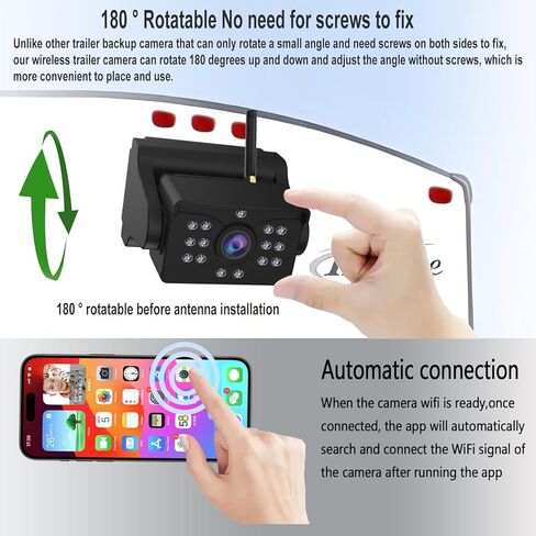 Wireless Backup Camera, Super Strong 5.8G WiFi, Ultra Smooth and Crystal Clear Video, Strong Magnetic Rechargeable Rear View Wireless Backup Camera for Trailer Camper Truck RV Pickup Car SUV etc in Kuwait