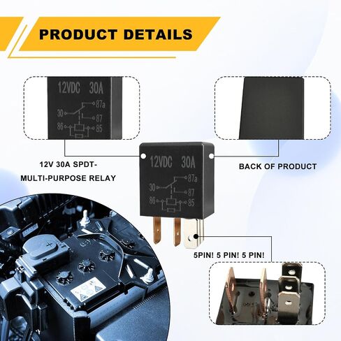 5 Pin 12V 30A SPDT Relay, 2 Packs Multi-Purpose Automotive Relay Black Starter Relay Heavy Duty Relay for Car Motor Automotive Replacement Accessories for Car Motor in Saudi Arabia
