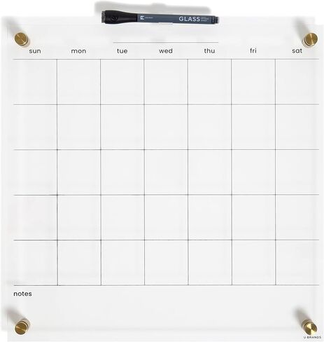 U Brands Acrylic Monthly Dry Erase Calendar, Clear with Gold Finish Hardware, 16" x 16" in Kuwait
