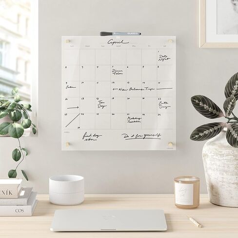 U Brands Acrylic Monthly Dry Erase Calendar, Clear with Gold Finish Hardware, 16" x 16" in Kuwait