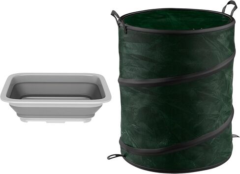 Wakeman Collapsible Trash Can and Camp Sink Set - 29.5-Gallon Garbage Bin and 10-Liter Wash Basin - Camping Accessories Outdoors (Gray and Green) in Saudi Arabia