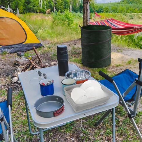 Wakeman Collapsible Trash Can and Camp Sink Set - 29.5-Gallon Garbage Bin and 10-Liter Wash Basin - Camping Accessories Outdoors (Gray and Green) in Saudi Arabia