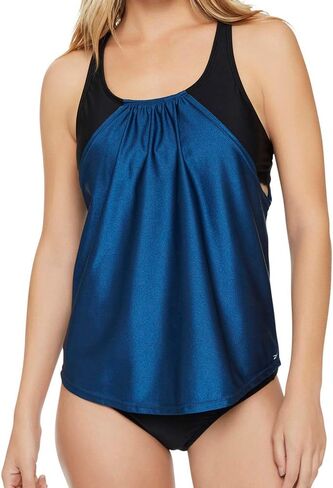 Reebok Women's Swimwear Sparkling Night Core Strappy Back Scoop Neck Soft Cup Tank Swim Bathing Suit Top in Saudi Arabia