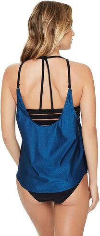 Reebok Women's Swimwear Sparkling Night Core Strappy Back Scoop Neck Soft Cup Tank Swim Bathing Suit Top in Saudi Arabia