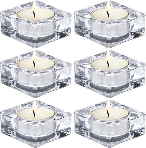 Glass Candle Holder Set of 6, Clear Tealight Candle Holder, Tea Lights Candle Holder for Wedding, Party, Table Centerpiece, Home Decor in Kuwait