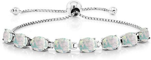 Gem Stone King 925 Sterling Silver Simulated White Opal Tennis Bracelet For Women (8.00 Cttw, Gemstone October Birthstone, Oval Cabochon 7X5MM, Fully Adjustable Up to 9 Inch) in Saudi Arabia