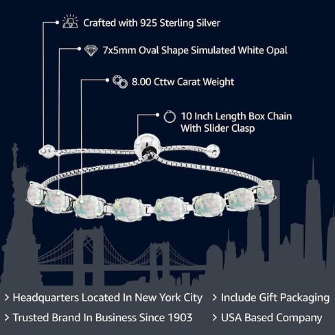 Gem Stone King 925 Sterling Silver Simulated White Opal Tennis Bracelet For Women (8.00 Cttw, Gemstone October Birthstone, Oval Cabochon 7X5MM, Fully Adjustable Up to 9 Inch) in Saudi Arabia