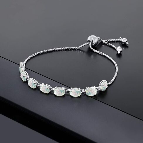 Gem Stone King 925 Sterling Silver Simulated White Opal Tennis Bracelet For Women (8.00 Cttw, Gemstone October Birthstone, Oval Cabochon 7X5MM, Fully Adjustable Up to 9 Inch) in Saudi Arabia