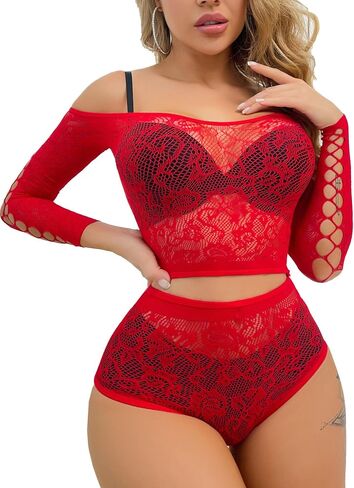 Womens Lingerie Set Two Piece Babydoll Fishnet Cutout Sets Sexy Nightwear in Kuwait