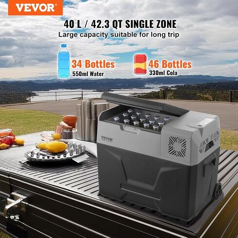 VEVOR Car Refrigerator, 12 Volt Car Refrigerator Fridge, 30 L Single Zone Portable Freezer with Wheels and Handle, -4℉-68℉, 12/24V DC and 100-240V AC Compressor Cooler for Outdoor, Camping in Saudi Arabia