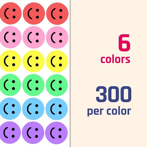 600 قطعة، 1 بوصة - ملصقات وجه مبتسمة هابي سمايل للمكافأة - 6 ألوان in Saudi Arabia