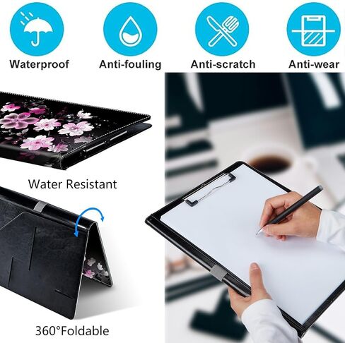 PU Leather Padfolio Clipboard Notepad with Pen Loop and Elastic Strap Interview/Resume Document Organizer for Business School Office,Pink White Flower in Saudi Arabia