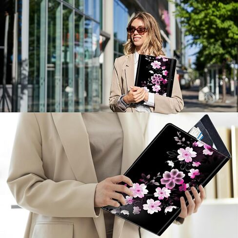 PU Leather Padfolio Clipboard Notepad with Pen Loop and Elastic Strap Interview/Resume Document Organizer for Business School Office,Pink White Flower in Saudi Arabia