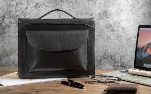 حافظة AZXCG للرجال، حافظة جلدية نباتية بمقبض، منظم حافظة مستندات مقاس A4 للكمبيوتر اللوحي مقاس 13 بوصة، حافظة احترافية لحافظة بحجم A4/Letter، مجلد أعمال، أسود in Kuwait