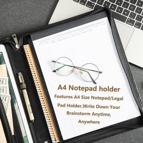 حافظة AZXCG للرجال، حافظة جلدية نباتية بمقبض، منظم حافظة مستندات مقاس A4 للكمبيوتر اللوحي مقاس 13 بوصة، حافظة احترافية لحافظة بحجم A4/Letter، مجلد أعمال، أسود in Kuwait