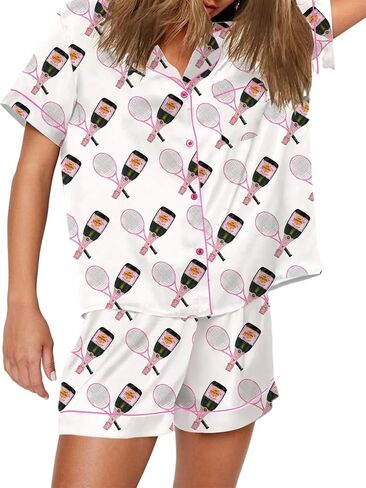 Cute Bow Pajamas for Women Y2k Silk 2 Piece Printed Preppy Pjs Shorts Set Matching Pj Aesthetic Pajamas Shirts Sets in Saudi Arabia
