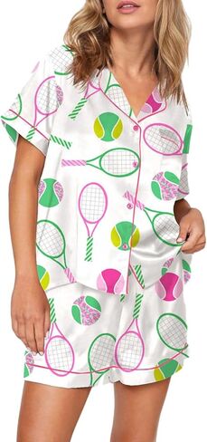 Cute Bow Pajamas for Women Y2k Silk 2 Piece Printed Preppy Pjs Shorts Set Matching Pj Aesthetic Pajamas Shirts Sets in Saudi Arabia