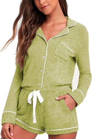 Aamikast Womens Pajama Sets Button Down Long Sleeve Sleepwear Soft 2 Piece Pjs Lounge Set in Saudi Arabia