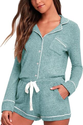 Aamikast Womens Pajama Sets Button Down Long Sleeve Sleepwear Soft 2 Piece Pjs Lounge Set in Saudi Arabia
