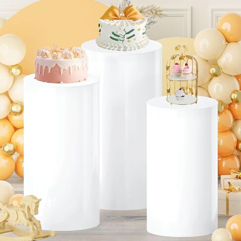 MODFUNS Cylinder Pedestal Stands for Party Clear Cylinder Stand 5 Pcs Plastic Pedestal Display Stand Plinth Pedestal Stand Dessert Plinth Pillars Round Cylinder Table for Party Reception Art Decor in Saudi Arabia