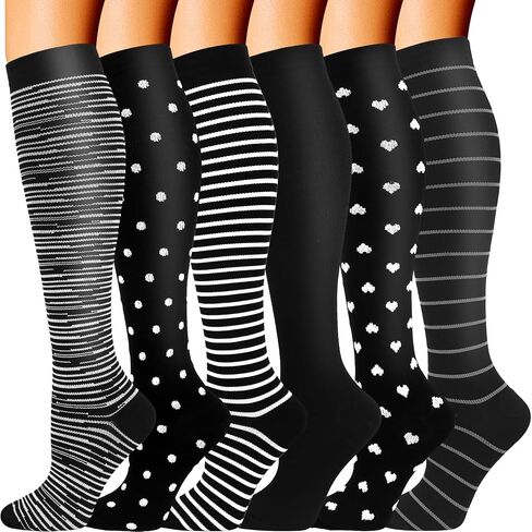 Double Couple 6 Pairs Compression Socks for Men Women 20-30mmhg Knee High Support for Sports Circulation in Kuwait