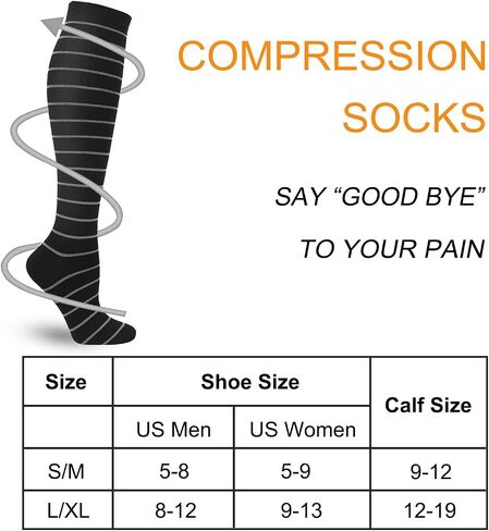 Double Couple 6 Pairs Compression Socks for Men Women 20-30mmhg Knee High Support for Sports Circulation in Kuwait