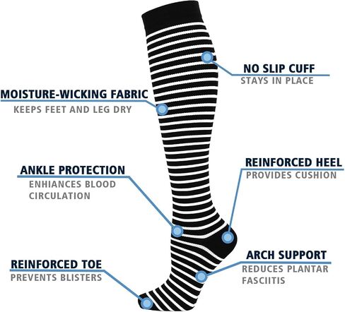 Double Couple 6 Pairs Compression Socks for Men Women 20-30mmhg Knee High Support for Sports Circulation in Kuwait