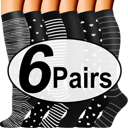 Double Couple 6 Pairs Compression Socks for Men Women 20-30mmhg Knee High Support for Sports Circulation in Kuwait