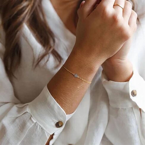 Gold Bracelets for Women-14K Gold Plated Pearl Bracelets for Women Daisy Pearl Flower Gold Beaded Station Pearl Bracelets in Saudi Arabia
