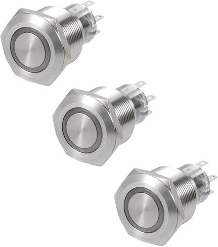 MECCANIXITY 22mm Momentary Push Button Switch 2NO 2NC 1COM LED Light Micro Switch Silver 1 Set in Saudi Arabia