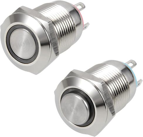 MECCANIXITY 12mm مفتاح زر الضغط المؤقت 1 NO LED Light Micro Switch Silver 1 Set in Saudi Arabia