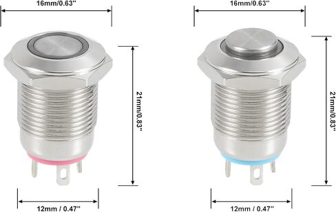 MECCANIXITY 12mm مفتاح زر الضغط المؤقت 1 NO LED Light Micro Switch Silver 1 Set in Saudi Arabia