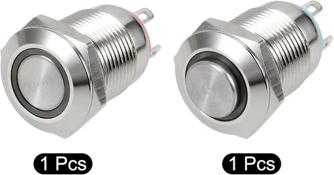 MECCANIXITY 12mm مفتاح زر الضغط المؤقت 1 NO LED Light Micro Switch Silver 1 Set in Saudi Arabia