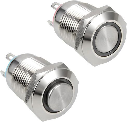 MECCANIXITY 12mm مفتاح زر الضغط المؤقت 1 NO LED Light Micro Switch Silver 1 Set in Saudi Arabia