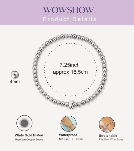 Wowshow Gold Bracelets for Women Strand Gold Beaded Bracelets Initial Bracelet with A-Z Letter Charm 18K Gold Plated Bead Ball Bracelet Gold Jewelry Gifts for Women Mother's Day Christmas in Saudi Arabia