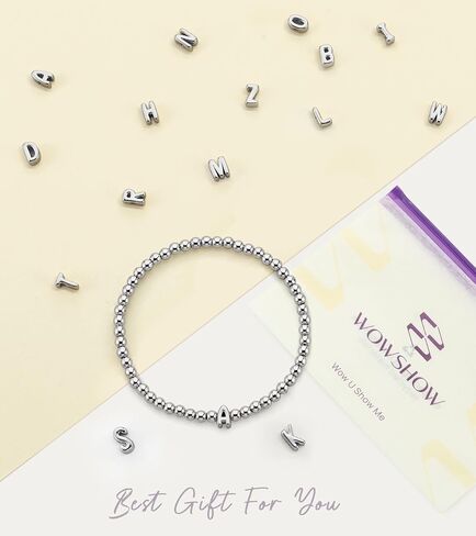 Wowshow Gold Bracelets for Women Strand Gold Beaded Bracelets Initial Bracelet with A-Z Letter Charm 18K Gold Plated Bead Ball Bracelet Gold Jewelry Gifts for Women Mother's Day Christmas in Saudi Arabia