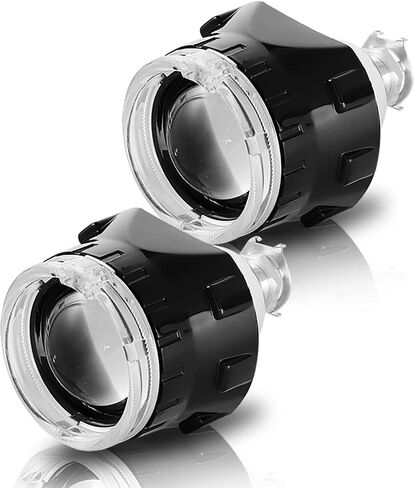 2.5 inch Bi-Xenon HID Projector Lens H4 H7 H11 Car Retrofit Styling Use H1 light Universal (Black Shroud with White Angel Eyes) in Saudi Arabia